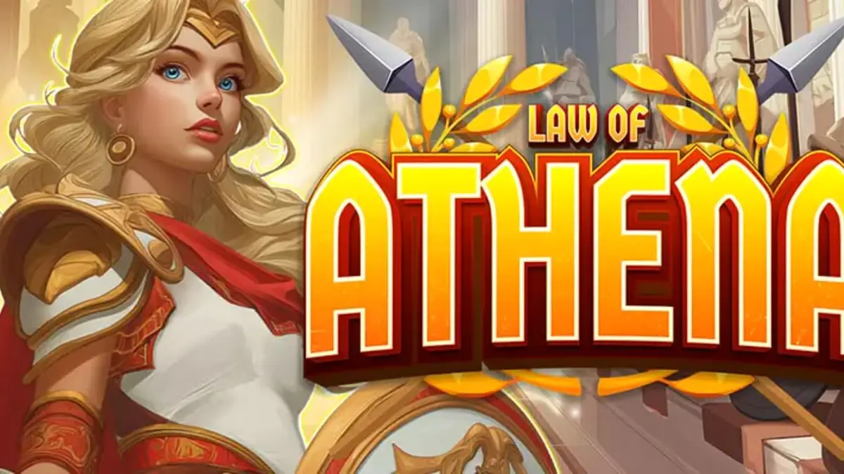 Tampilan visual slot Law of Athena dengan tema mitologi Yunani